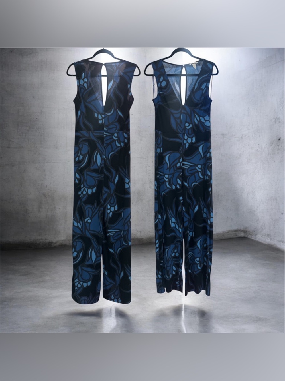 H&M Sleeveless Blue Floral Jumpsuit size Medium
